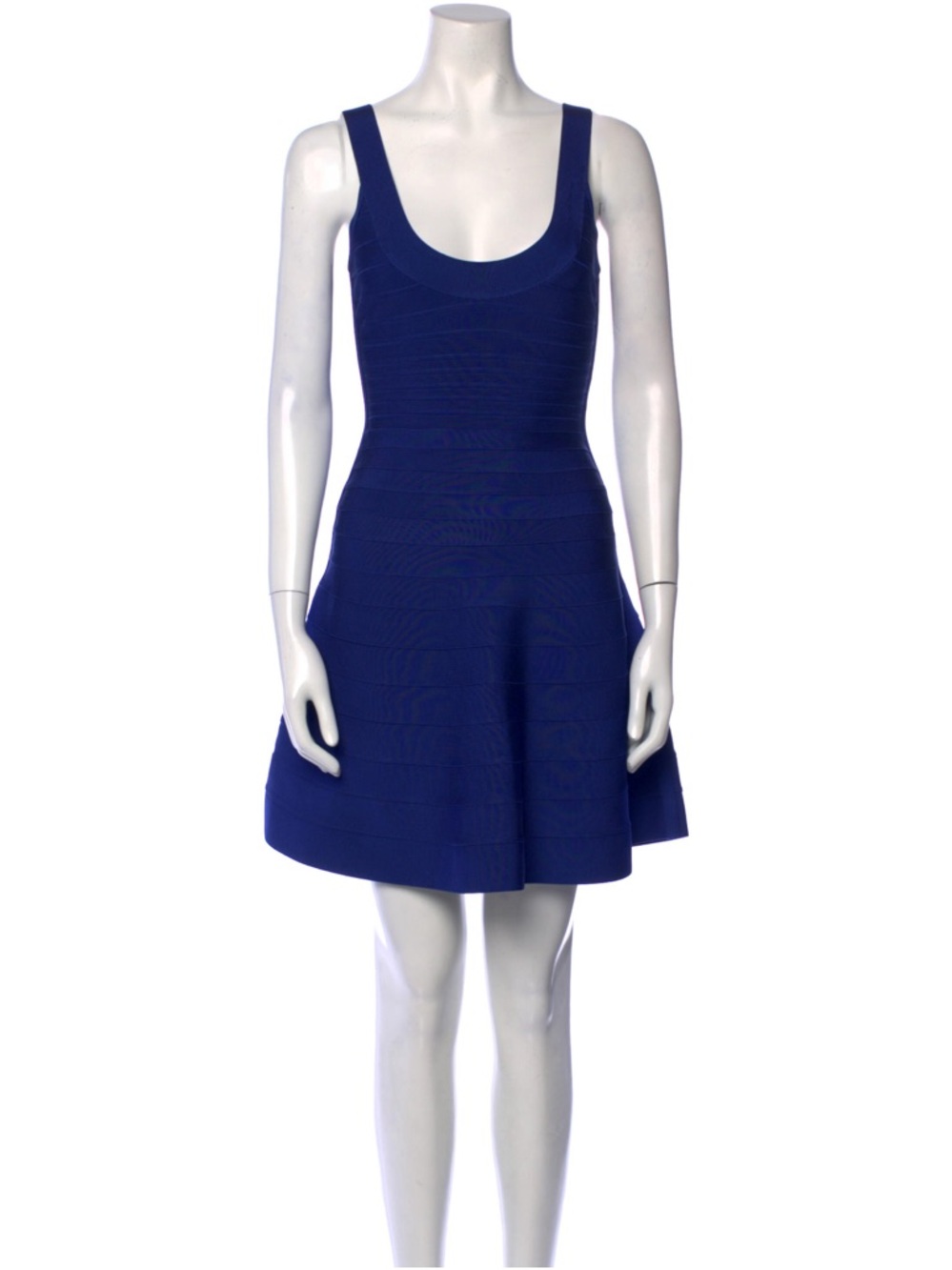Herve Leger Eva Scoop Neck fit and flare bandage dress Size M Blue Bodycon $1090